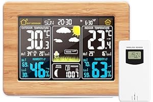 AOZBZ Wireless Weather Station Digital Colorful Weather Forecast Clock with Outdoor Sensor Indoor Outdoor Thermometer with Time Date Temperature Humidity Barometer Alarm Moon Phase Display Weather Clock