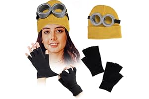 shengo Goggle Eyes Glasses and Yellow Hat Black Gloves for Christmas Halloween Festive Party Dress Up, Fancy Dress Costume