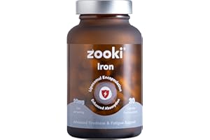 Zooki 100mg Liposomal Iron Bis-Glycinate Capsules | 4X Higher Absorption | Support Red Blood Cells, Immunity, Energy | Natural Ingredients (30 Servings)