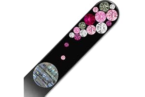 Mont Bleu Lima de uñas de cristal decoradas con cristales de Swarovski Elements, con funda de terciopelo negro | Lima de uñas artesanal de auténtico vidrio templado checo con garantía ilimitada