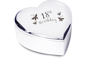 C.P.M. 18th Birthday with Butterflies Silver Finish Heart Shaped Trinket Box Gift for Birthday