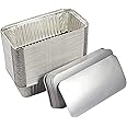 (Pack of 25) Aluminium Foil Food Containers with Lids for Catering Christmas Party Picnic & Food Storage Meal Prep Microwave Safe Disposable Tin Tray Dishes (250, Rectangular, 25, Foil Container)