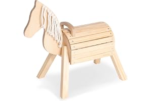 PINOLINO Trähäst Nelli, lekhäst av björk och gran, klart lackerad, ridhäst med förvaringsutrymme, träpony med mane av bomull