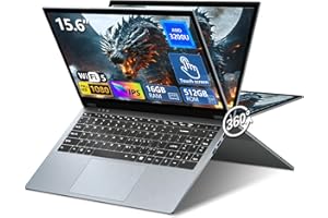 Ekonavi Ordenador Portátil 2 en 1, Ryzen 3 3200U CPU 16 GB de RAM 512 GB de SSD, portátil de 15,6 Pulgadas con Pantalla 1920 x 1080, con RJ45, Tipo C, USB 3.0 Laptop ultradelgado