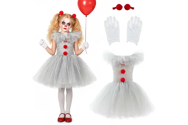 Genérico Disfraz de Halloween para niños y niñas, vestido con guantes y horquilla roja para Halloween, carnaval, cosplay, disfraz de payaso, princesa, tutú, tul, juego de vestidos