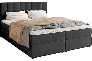 ‎BROMARKT BROMARKT Boxspringbett mit Bonell Matratze Härtegrad H3 160x200cm Polsterbett mit Bettkasten Doppelbett mit Topper gepolsterte Kopfstütze Bett für Schlafzimmer Denver Dunkelgrau