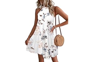 WNEEDU Abito Donna Estivo Vestito Spiaggia Senza Maniche Abito Cort Casual Collo Sospeso Copricostume
