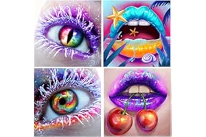 DCIDBEI Lot de 4 Peintures Diamant 5D DIY 30x30 cm Diamond Painting Stitch Yeux et Bouche Colorés Tableau Diamant Kit Complet Adultefilles et Peinture au Numero Enfant Décoration Murale kit Mosaique Adulte