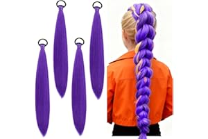 71NMLY 4 Stück Lila Haare Zum Einflechten 26 Zoll,HaarsträHnen Kinder Lila Kunsthaar zum Einflechten Purple Pferdeschwanz Haarteil Echthaar Glitzer HaarsträHnen füR Die BüHnen Party Karneval Deko Cosplay