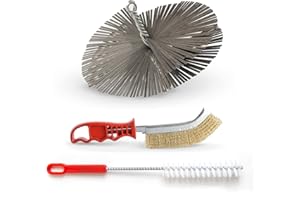 BARETTO Kit Pulizia Camino, Accessori Camino, Kit Scovolini per la Pulizia del Camino, Include 1 Scovolo in Acciaio da 200 mm, 1 Scovolo Multiuso, 1 Spazzola Manuale in Acciaio