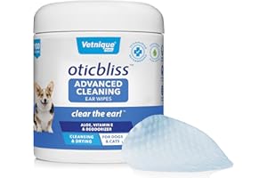 VETNIQUE Labs Oticbliss Advanced Reinigungstücher für Hunde, Katzen und Haustiere gegen Geruch, Schmutz und Wachs, mit beruhigender Aloe Vera und Vitamin E, reinigt das Ohr
