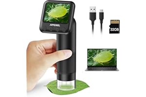 EVIL EYE Microscope numérique Portable LCD, Microscope Portable 800x pour Enfants avec lumières LED loupe électronique, USB vers PC avec Carte SD et Diapositives d'échantillons