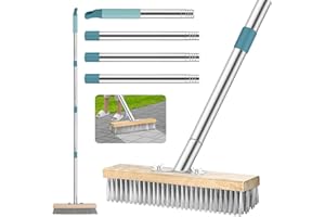 Jortmrd Escoba de Alambre con Mango 136 cm, Escoba de Jardín de Acero Inoxidable Plateado para la Eliminación de Musgo, Limpieza de Suelos de Azulejo y Hormigón
