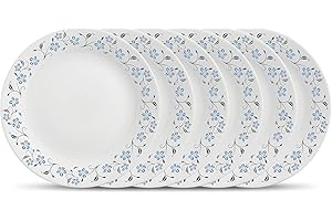 La Opala, Ivory Collection, Opal Glass Full Plate Set 6 pcs, Grace Blue, White