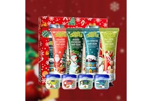 COMIOKE Mini Krem Do Rąk Na Boże Narodzenie, Zestaw Prezentowy, 4 Kremy Do Rąk, 4 Balsamy Do Ust, Krem Do Rąk Dla Bardzo Suchych Rąk, Prezent Dla Kobiet, Boże Narodzenie, Nawilżający