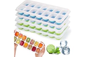 HIYAA 4 Pezzi Vassoi Per Cubetti Di Ghiaccio In Silicone Con Coperchio,Stampo Per Ghiaccio,Certificato LFGB - Senza BPA,vassoi Per Ghiaccio Quadrati Facili Da Rimuovere (2 Verde+2 Blu)
