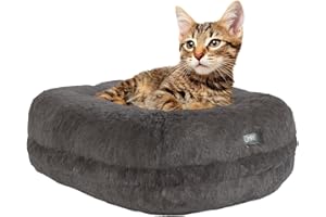 Omlet Calming Super Soft Luxury Donut Cat Bed | Easy to Clean with Machine Washable Removable Cover | Deep Filled Cat Bed for a Cuddly Feeling | One Size | Earl Grey