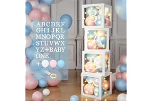 PATIMATE Decorazioni per Baby Shower, Scatole per Palloncini con 4 Luci a Corda, 45 Palloncini Rosa, Blu, Bianchi e 33 Lettere (UNO + BAMBINO + A-Z), Scatole per Bambini per Ragazzi e Ragazze, Baby Shower