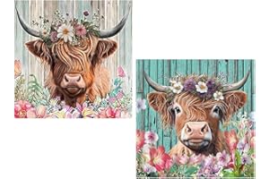 Wenfdrtr 2 Pack Diamond Painting Kits Highland Cow- Highland Cow Diamond Art for Adults, Highland Cow Gem Painting Crafts for Adults Home Wall Decor,DIY 5D Gem Art for Home Wall Decor(30 * 40cm)