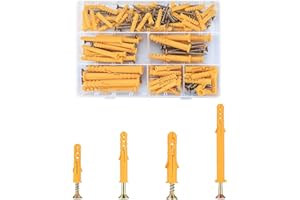 FREEASY 110 PCS Wall Plugs & Anchors Set – 4 Sizes M6/M8 Hollow Wall Anchors for Brick, Concrete, Masonry, Drywall – 55 Self-Tapping Screws & 55 Expansion Pipe Bolts