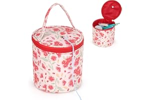 ‎AEELIKE Aeelike Knitting Bag Small Storage Bag for Travel, Mini Craft Bag for Yarn, Crochet Accessories, Crochet Hook, Short Knitting Needles Storage, 15 x 14 cm, Practical Yarn Bag, Wool Bag, Red