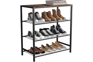 HOME BI 4-Tier Industrial Shoe Rack,Metal Shoe Storage Organizer Shelves with Stable Metal Frame, Shoe Organizer for Closet, Hallway, Entryway, Living Room, Rustic Brown