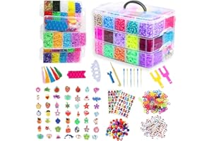 Tuilful 15000+ Loom Bands Kit - 25 Vibrant Colors Loom Bands – Rubber Bands Bracelet Making Kit with Alphabet Beads, S Hooks and Tools with Storage Box - DIY Arts & Crafts Gift for Girls & Boys