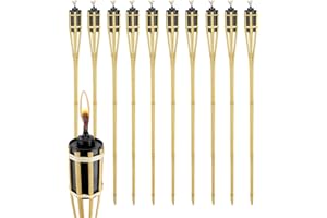 Virsus 10 Fiaccole da giardino in bambù, Altezza 90 cm, torcia ad olio con stoppino, candela per esterno, fiaccola decorativa per Feste ed Eventi -2333