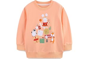 LANGUBABY Mädchen Sweatshirt für Kinder Weihnachten Cartoon Pullover Baumwolle Langarm Top Größe 92-122, 1-7 Jahre