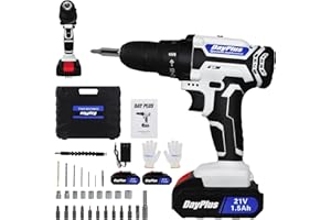 ROYALSWILL Set di avvitatore a batteria da 21 V, bianco, con 2 batterie da 1,5 Ah e caricabatterie, 25 + 1 livelli di coppia, trapano a percussione massimo 45 Nm, 2 marce e LED, 26 accessori per la casa e il