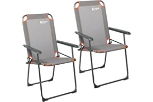 Portal Campingstuhl faltbar Klappstuhl Camping bis 100kg belastbar leicht Angelstuhl Strandstuhl klappbar hohe Rückenlehne für Outdoor Garten Festival Orange Grau