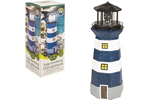 GardenKraft 11280 - Faro solare a LED girevole, colore: blu e bianco, altezza 40 cm, accensione automatica al crepuscolo, decorazione unica da giardino
