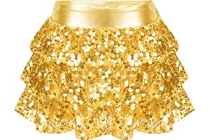 iiniim Falda de Tutu Niña Falda Corta Brillante de Danza Lentejuelas Falda de Baile Latino Mini Falda Jazz Hip Hop Falda Actuación Traje de Danza