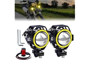 Ygmylandbb Motorcycle LED Driving Fog Lights, Motorcycle Driving Lights Led, Motorbike Auxiliary Spot Lights with Yellow Halo Ring and Switch12V/24V 2Pcs