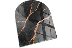 TULUP Funkenschutzplatte für Kamin 80x70 cm Dekorative Glasbodenplatte Glasboden Hitzeschutz Halbrund Schutzplatte Hartglas Elegantes Design Stilvollem Motiv - Eleganter Marmor mit Adern