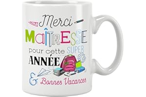 JOLI MUG ÉNJA Création. Maîtresse Merci pour cette super année. Cadeau fin d'année scolaire. Mug pour maître, maîtresse, atsem et nounou au choix Cadeau original Prix mini Haute qualité 11oz 320ML (MAÎTRESSE)