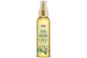 African Pride Olive Miracle - Bruma ligera de protección contra el calor y brillo del cabello, combate la humedad y protege contra los daños por calor, enriquecido con aceites de oliva y árbol de té