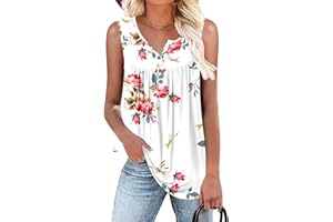 Aodemo Women's Summer Casual Henley V Neck Tunic Ladies Button Up Tops Flowy Short Sleeve Shirts Loose Blouse