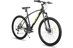 HILAND Mountain Bike da 26/27,5 Pollici per Uomo e Donna, MTB Hardtail Cambio 21 Velocità con Forcella Ammortizzata e Telaio in Acciaio, Urban Commuter City, Nero e Arancione/Nero e Giallo/Blu Scuro