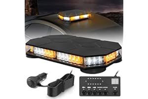 FXLPOWER Gyrophare à 42 LED avec Câble de 3.8 Mètres, Orange & Blanc LED Avertissement 12-24V avec Aimant, étanche IP68, 38 Modes pour Véhicules de Construction Tracteur Remorque Chasse-Neige