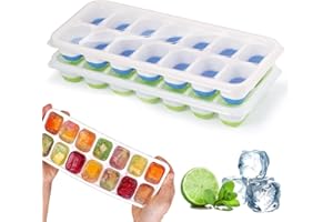 WOOBROO 2 Pezzi Vassoi Per Cubetti Di Ghiaccio In Silicone Con Coperchio,Stampo Per Ghiaccio,Senza BPA,vassoi Per Cubetti Di Ghiaccio Quadrati Facili Da Rimuovere