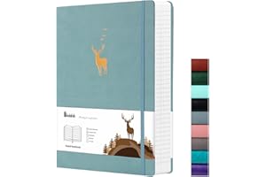 Wiisdatek College Ruled Notebook Softcover, 312 Numbered Pages Large B5 Thick Leather Journal Notebook,100gsm Thick Lined Paper for Women Men, 19 x 25 cm -Grey Blue