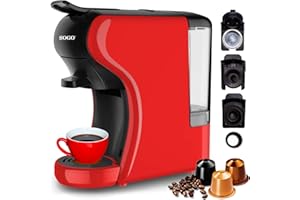 SOGO Cafetera Cápsulas 3 en 1 Compatible con Nespresso Dolce Gusto y Starbucks - Máquina de Café Compacta para Monodosis y Té - Cafetera Multicápsulas con 19 Bares de Presión Color Rojo