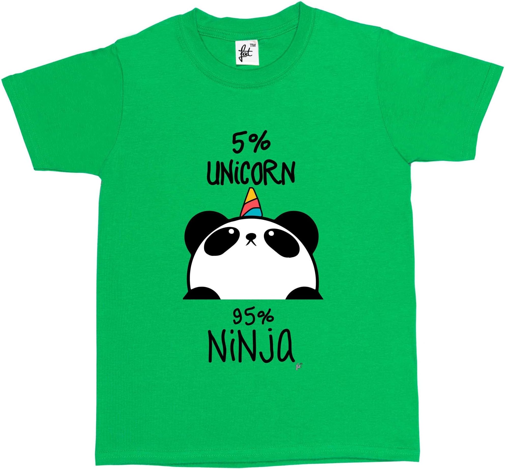 Fancy A Snuggle 5% Unicorn 95% Ninja Black & White Panda Kids Boys/Girls T-Shirt