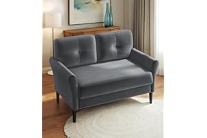 Domusensus Kleines Sofa 2 Sitzer, 123CM kleine Couch 2 Sitzer, Sofa klein mit 53CM extra tiefen Sitzen, MiniSofa Wohnzimmer, Werkzeugfreie Montage Sofas & Couches, Bequemer Samt Mini Couch, Grau