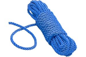 KuTi Kai All Purpose Rope 8 mm 10M - 32 Feet Length Strong Multifunctional Soft 100% Nylon Rope Natural Twisted Durable Long Ropes (Blue)