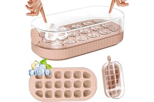 PKBD Cubitera con Tapa y Recipiente, Moldes Silicona para Cubitos de Hielo de 18 Piezas para Congelador, Fácil Apertura, Llenado Rápido Sin Tocar, Cubitera para Cóctel de Whisky, Té, Café, Rosa