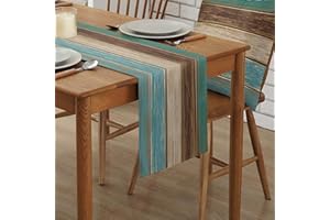 DISNACE Runner da Tavolo Moderno,Runner da Tavolo Vintage in Lino/Cotone,Runner da Tavolo Lavabile, Decorazione per Feste, Matrimoni, Hotel, Serate e Pic-nic | Verde-Marrone - 33x183 cm (A)