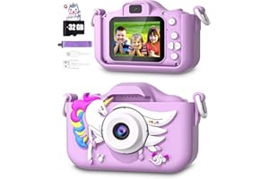 CIMELR Cámara Digital para Niños, 12MP 2.0" 1080P HD Selfie Kids Camera, Tarjeta TF 32 GB Camara Fotos Niños, Regalos Ideales para Niños Niñas de 3-10 Años Juguetes de cámara para niños