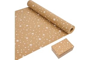 LZRINUE Rotolo di carta da regalo natalizio 43 cm × 20 m, carta da regalo Kraft stampata con stelle bianche, rotolo di carta riciclabile, adatto per Natale, compleanno, confezione regalo di nozze